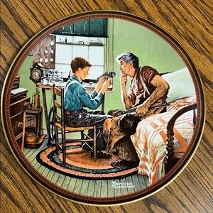 Norman Rockwell Ceramic Plate with Green and Brown Accents
